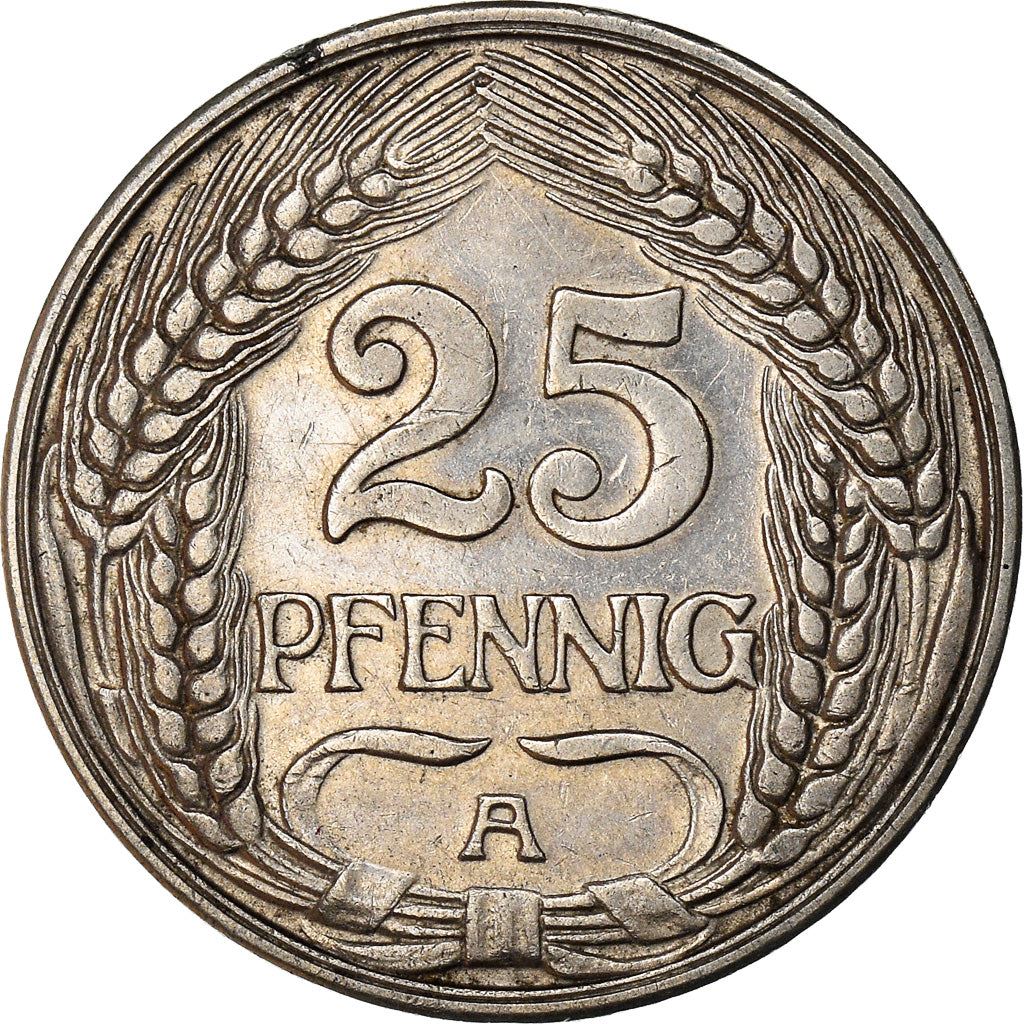 German Empire 25 Pfennig Coin | Deutsches Reich | Wilhelm II | KM18 | 1909 - 1912