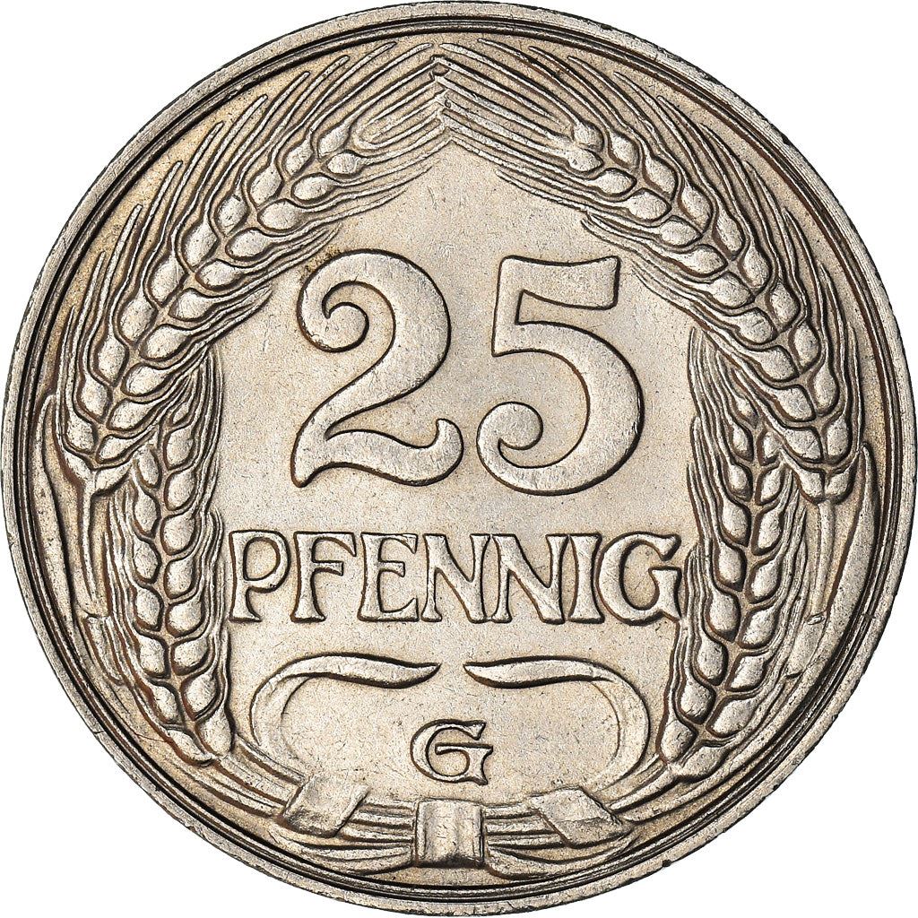 German Empire 25 Pfennig Coin | Deutsches Reich | Wilhelm II | KM18 | 1909 - 1912