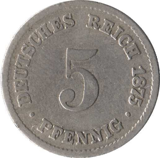 German Empire 5 Pfennig Coin | Deutsches Reich | Wilhelm I | Type 1 | KM3 | 1874 - 1889