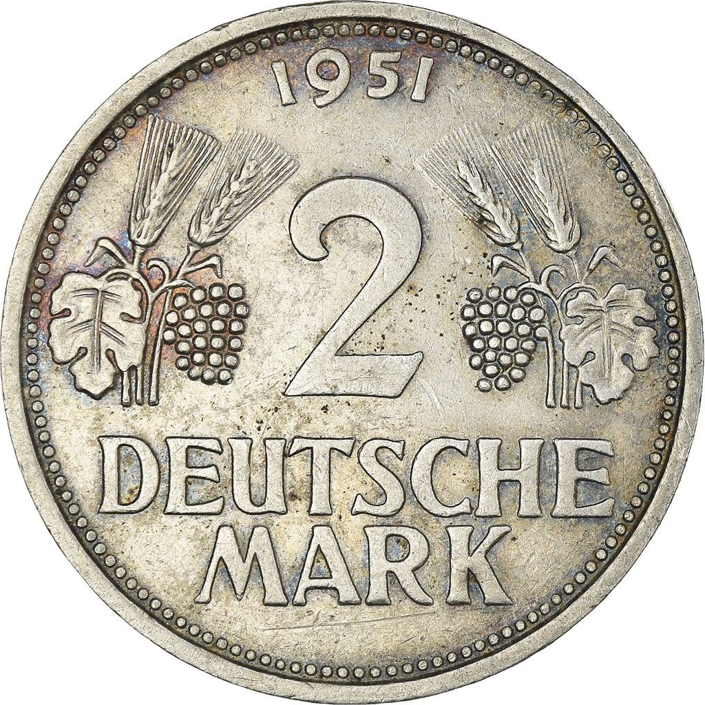 Germany 2 Deutsche Mark Coin | Grape | Rain | Eagle | KM111 | 1951