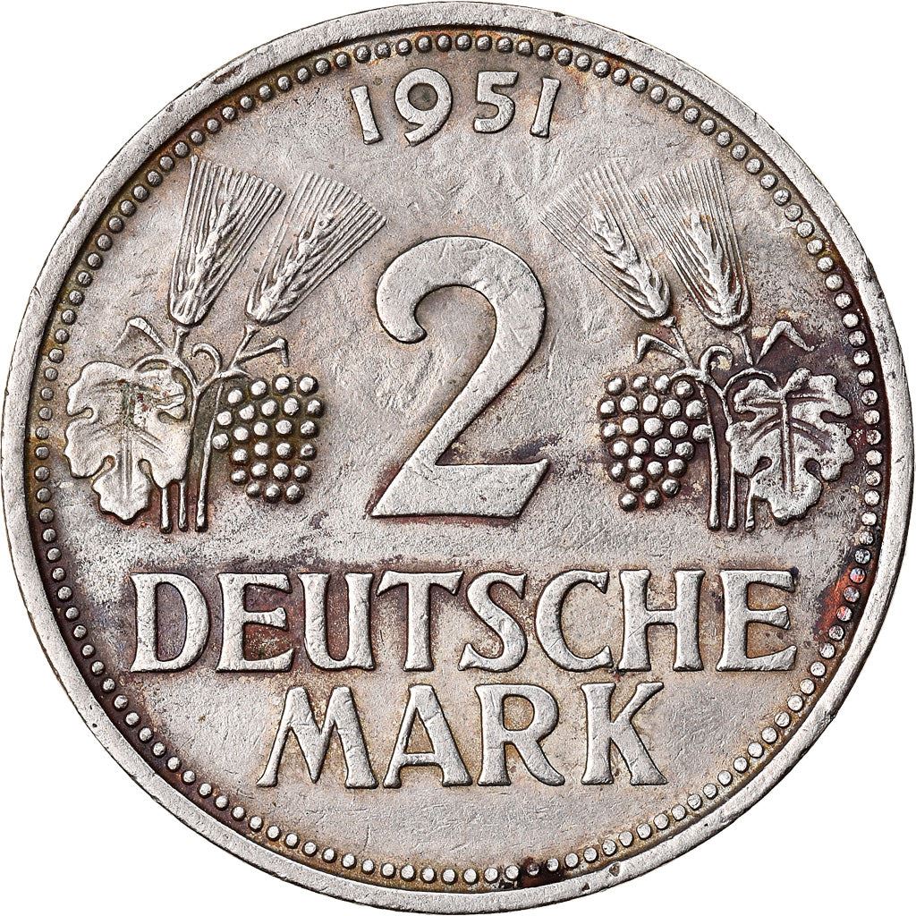 Germany 2 Deutsche Mark Coin | Grape | Rain | Eagle | KM111 | 1951