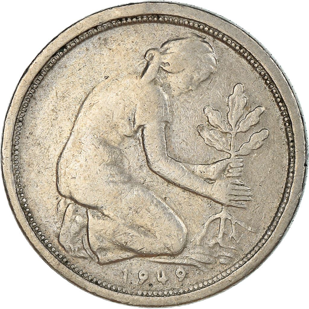 Germany 50 Pfennig Coin | Oak Planting | KM104 | 1949 - 1950