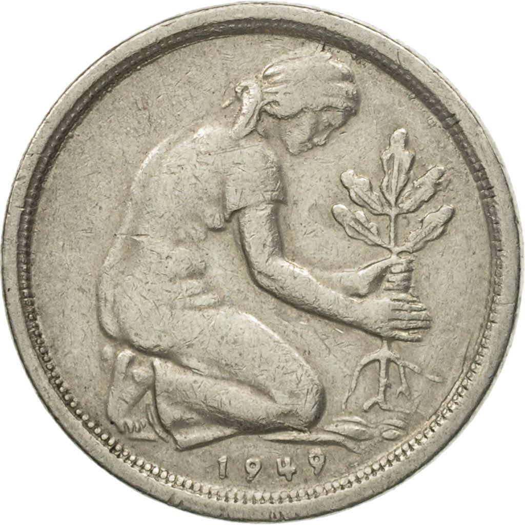 Germany 50 Pfennig Coin | Oak Planting | KM104 | 1949 - 1950