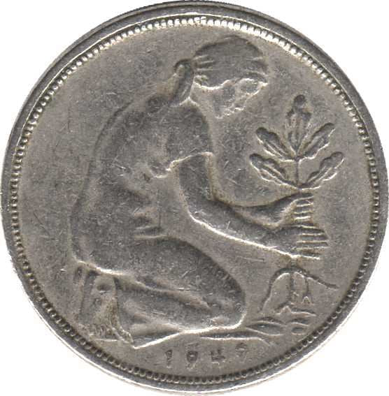 Germany 50 Pfennig Coin | Oak Planting | KM104 | 1949 - 1950