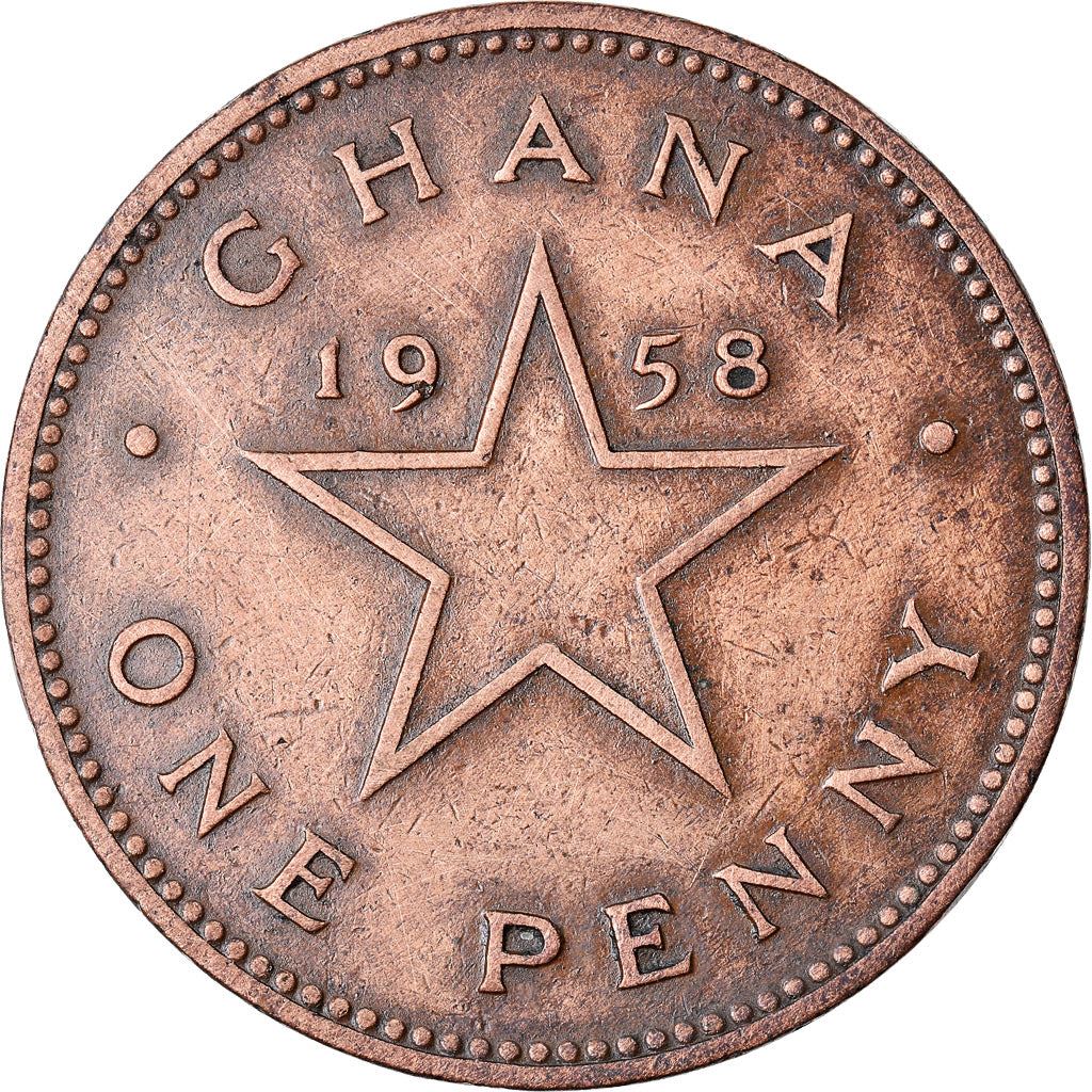 Ghana 1 Penny Coin | Elizabeth II | Star | Kwame Nkrumah | KM2 | 1958