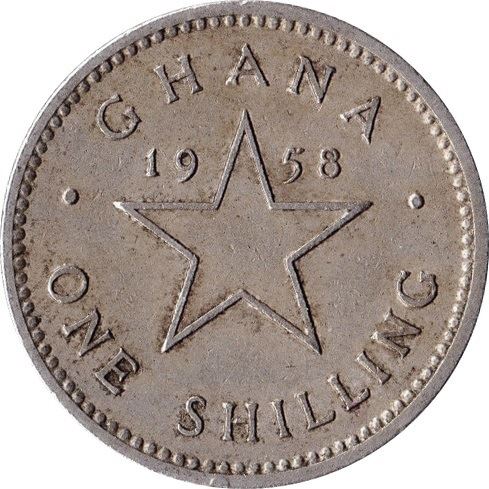 Ghana 1 Shilling Coin | Kwame Nkrumah | Star | Queen Elizabeth II | KM5 | 1958