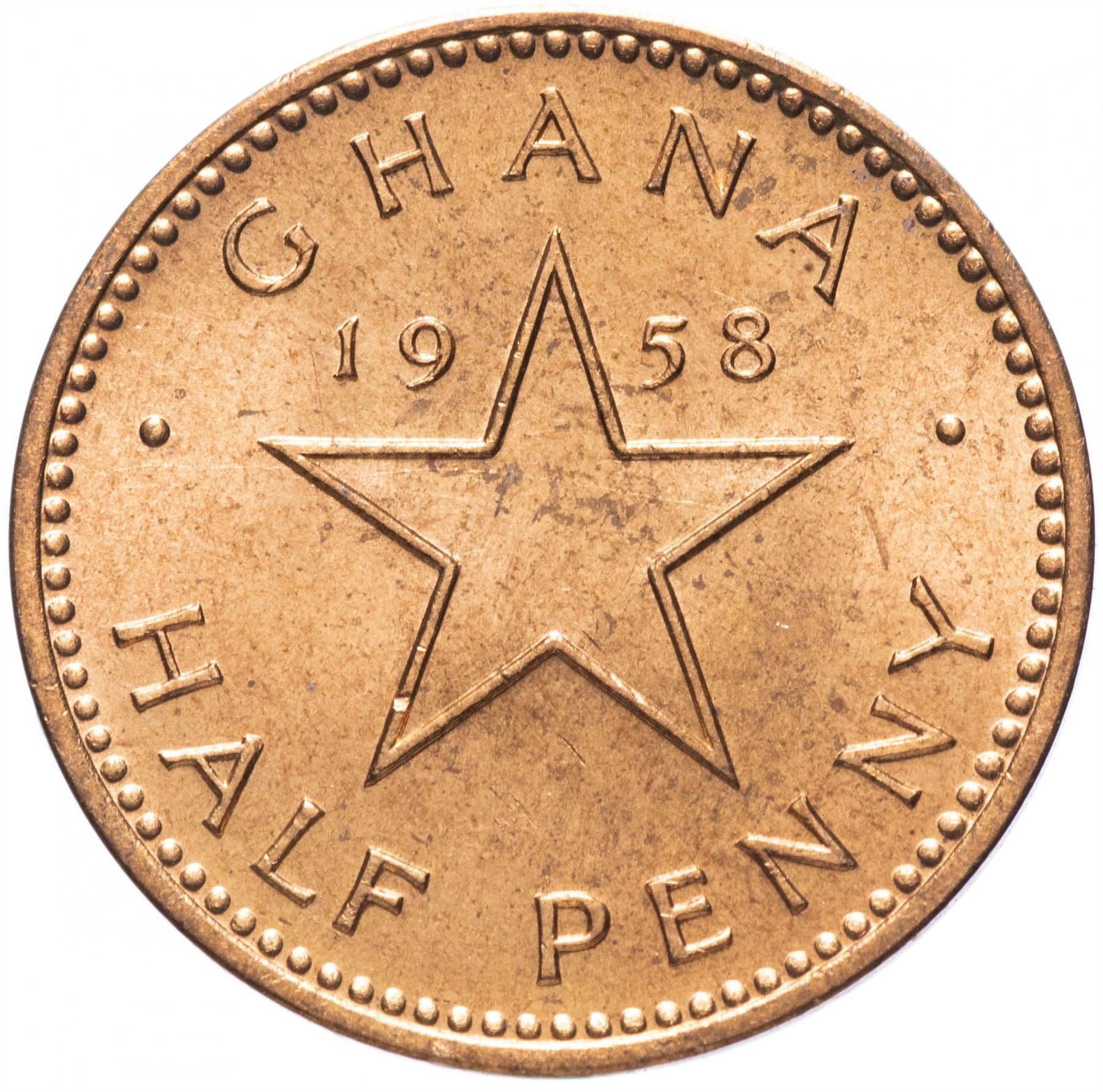 Ghana 1/2 Penny Coin | Kwame Nkrumah | Elizabeth II | KM1 | 1958