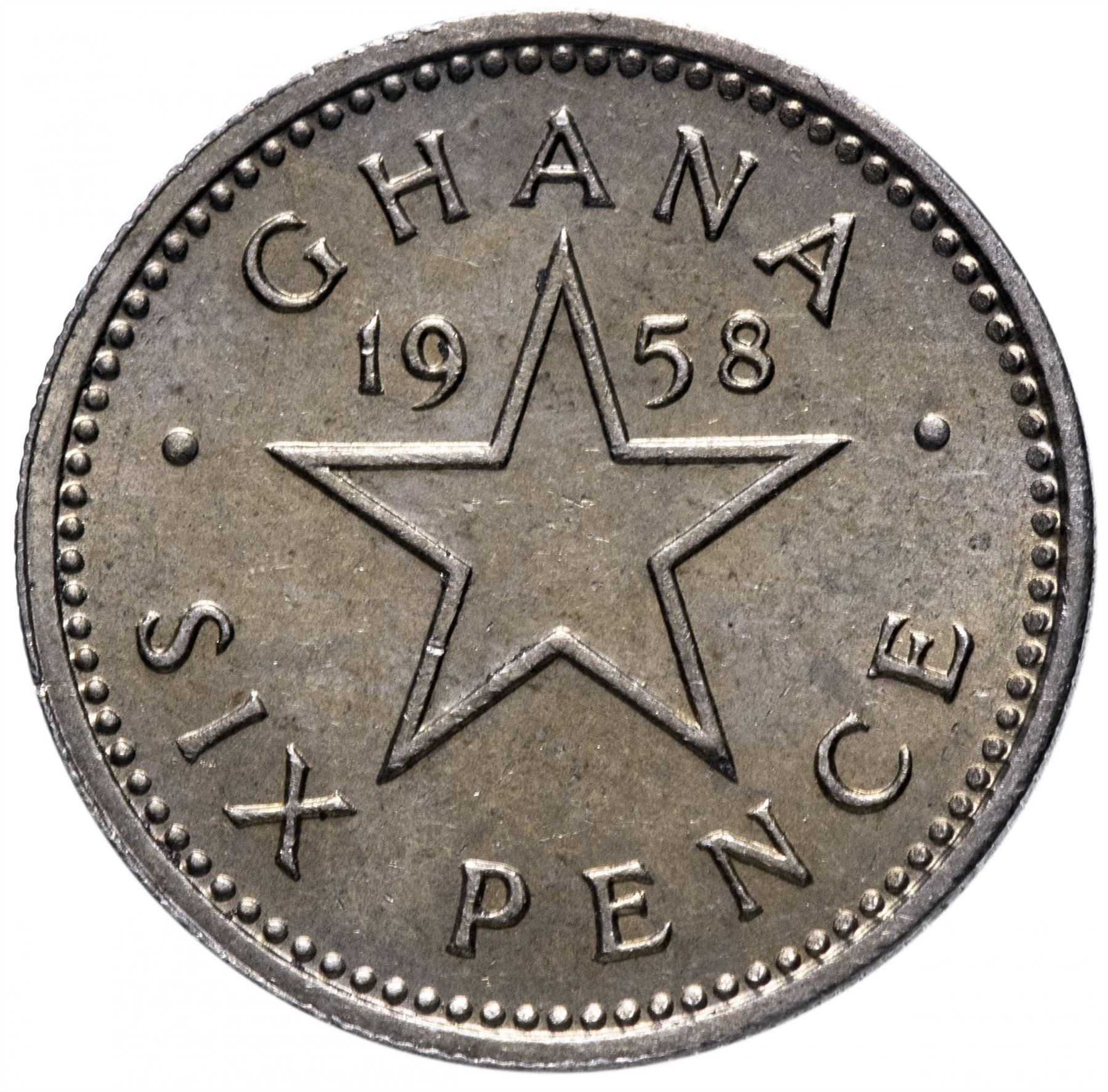 Ghana 6 Pence Coin | Elizabeth II | Kwame Nkrumah| KM4 | 1958