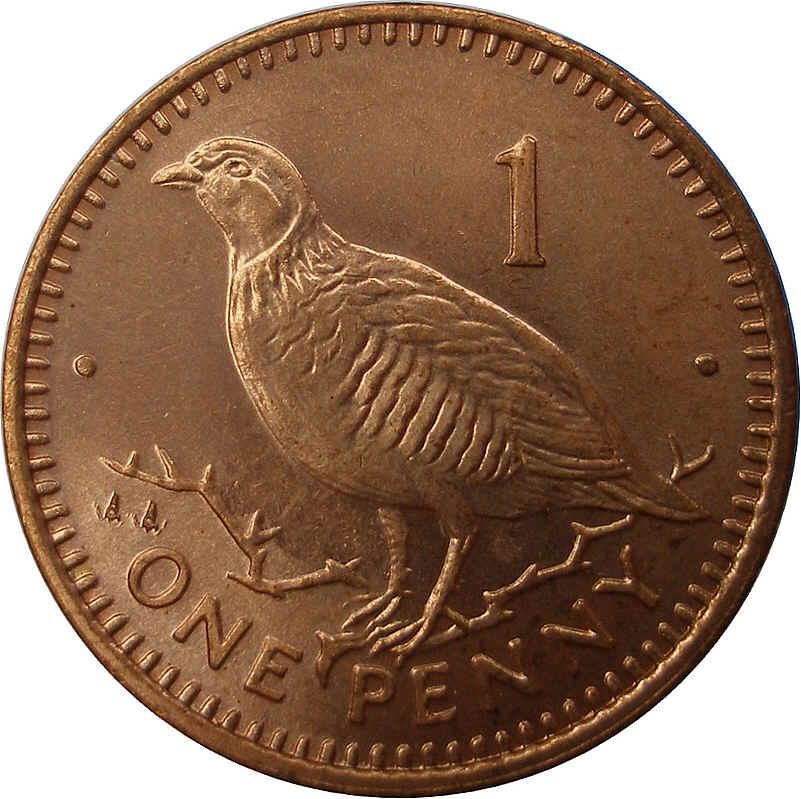 Gibraltar | 1 Penny Coin | Queen Elizabeth II | Barbary Partridge | KM20 | 1988 - 1995