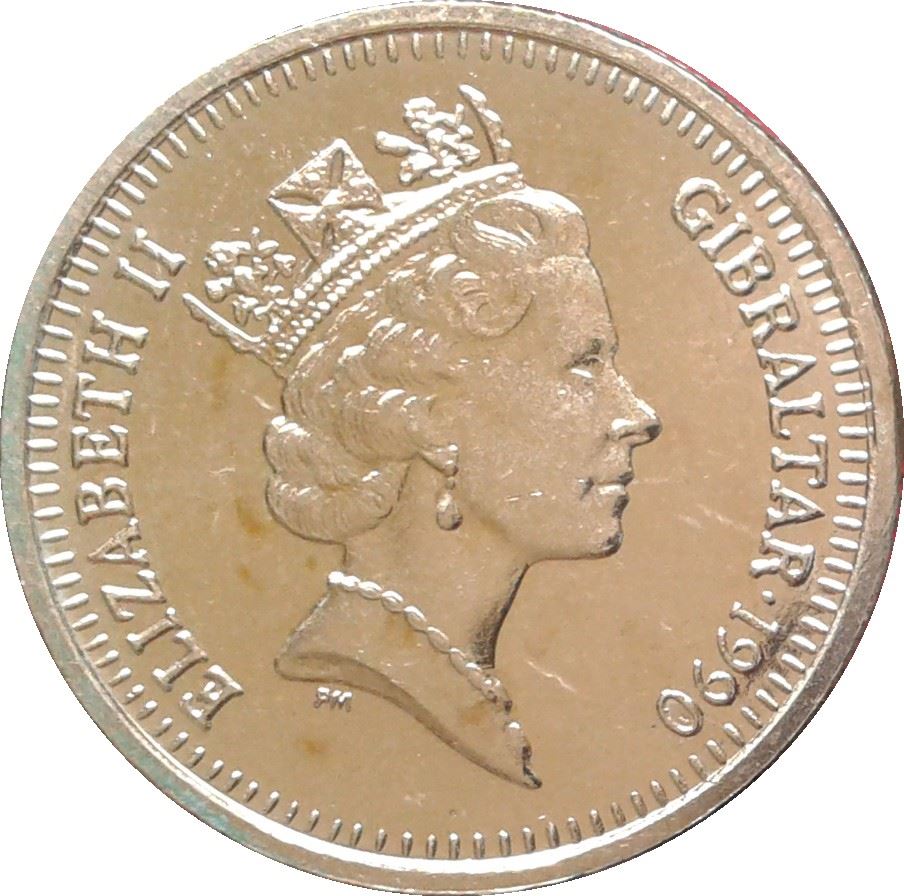 Gibraltar | 1 Pound Coin | Queen Elizabeth II | Fortress | Key | KM18 | 1988 - 1997