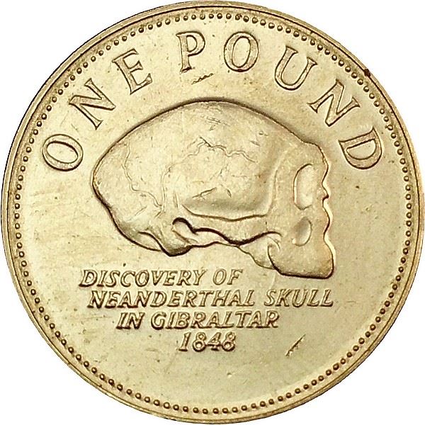 Gibraltar | 1 Pound | Queen Elizabeth II | Neanderthal Skull | KM1105 | 2009 - 2013