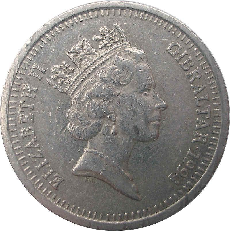 Gibraltar | 10 Pence Coin | Queen Elizabeth II | Fortified Tower | KM23.2 | 1994