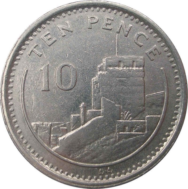 Gibraltar | 10 Pence Coin | Queen Elizabeth II | Fortified Tower | KM23.2 | 1994