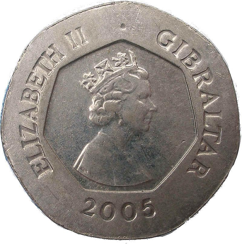 Gibraltar | 20 Pence | Queen Elizabeth II | Keys of Gibraltar | KM1083 | 2005 - 2011