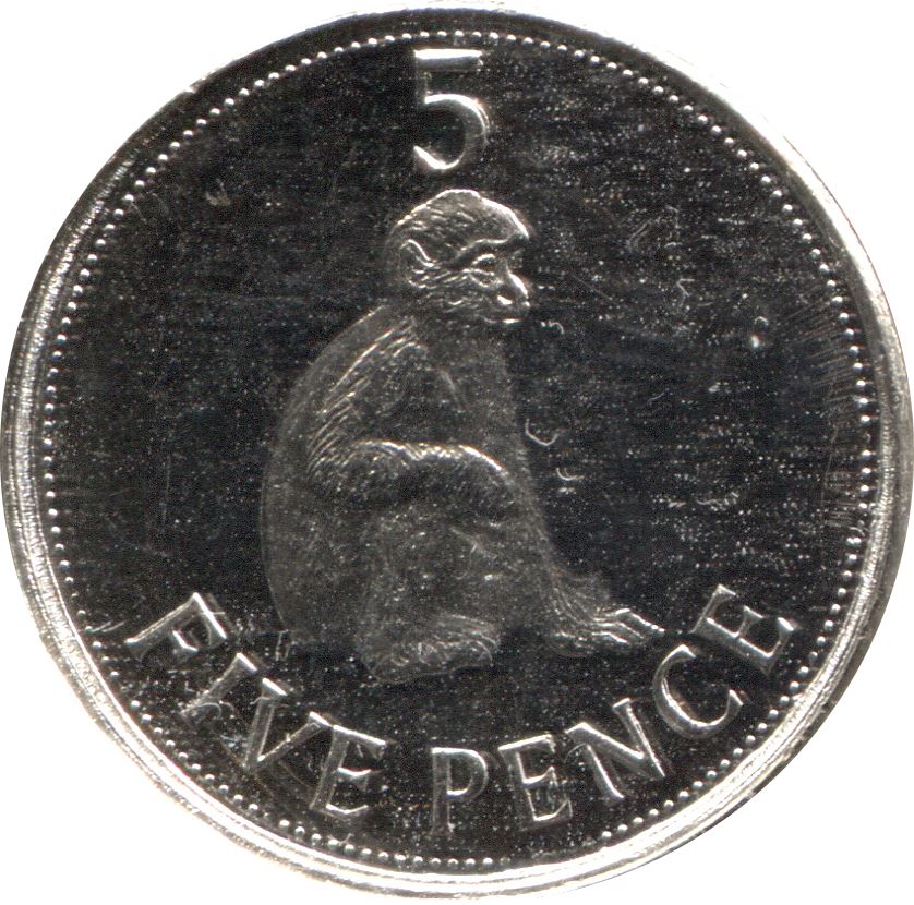 Gibraltar | 5 Pence | Queen Elizabeth II | Barbary Macaque | KM1101 | 2012 - 2013