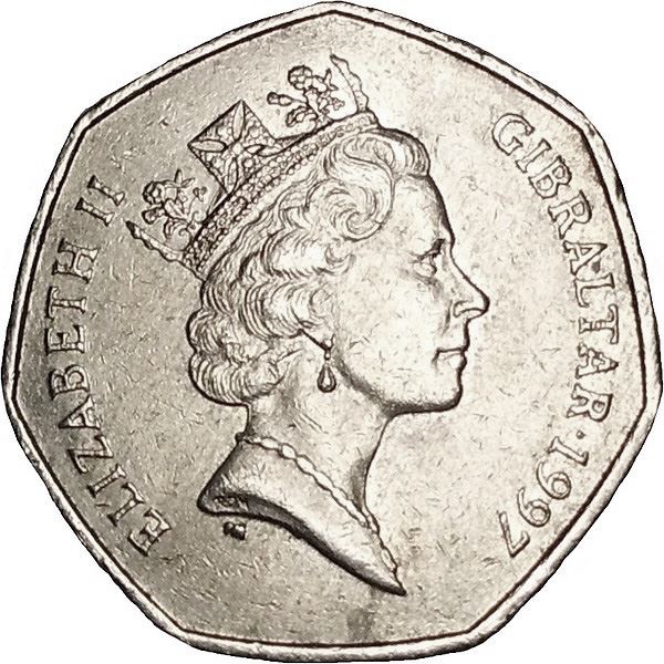 Gibraltar | 50 Pence Coin | Queen Elizabeth II | Bottlenose Dolphins | KM39.1 | 1997