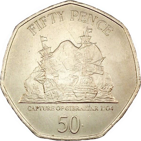 Gibraltar | 50 Pence Coin | Warship | Rock of Gibraltar | KM1104 | 2012 - 2013