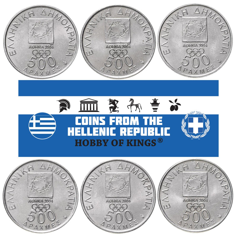 Greek 6 Coin Set 500 Drachmes | Spyros Louis | Diagoras | Olympic Rings | Greece | 2000