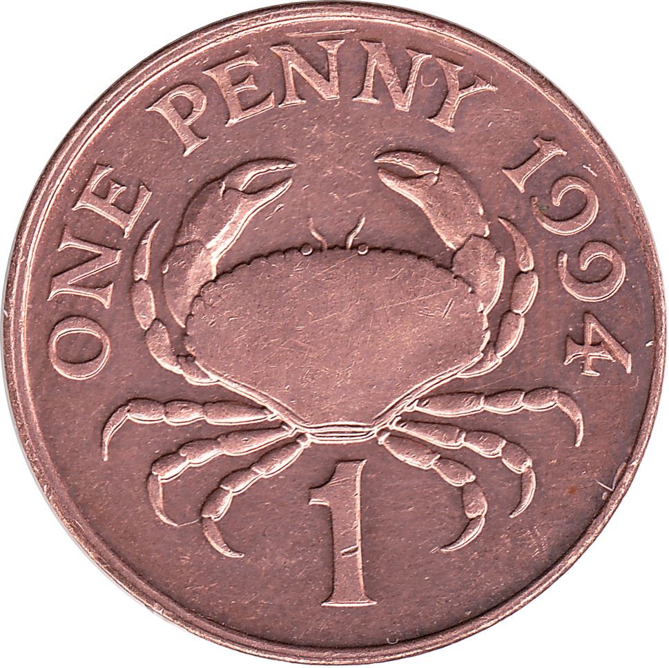 Guernsey Coin | 1 Penny | Queen Elizabeth II | Crab | KM40a | 1992 - 1997