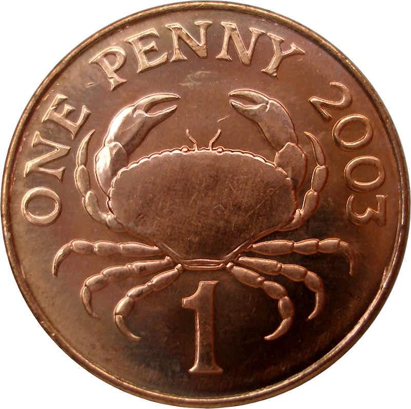 Guernsey Coin | 1 Penny | Queen Elizabeth II | Crab | KM89 | 1998 - 2012