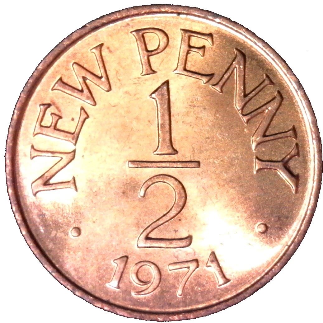 Guernsey Coin | ½ New Penny | Queen Elizabeth II | Leopards | KM20 | 1971