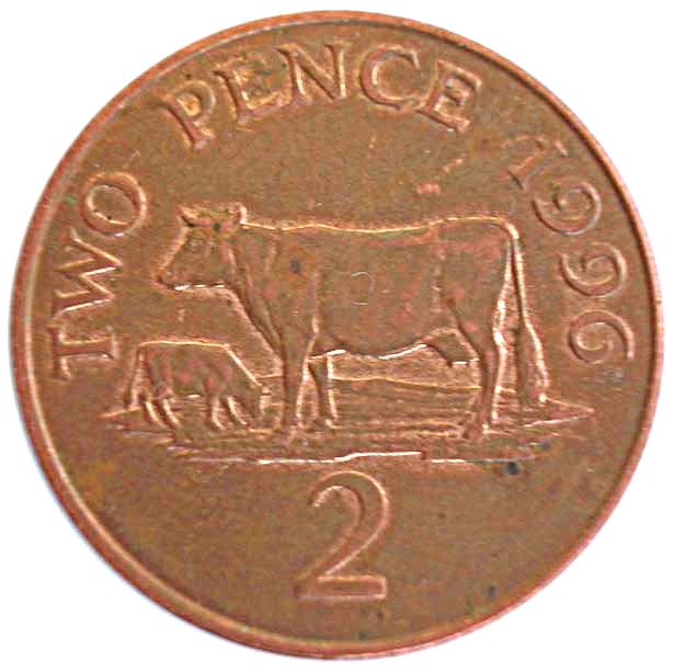 Guernsey Coin | 2 Pence | Queen Elizabeth II | Guernsey Cattle | KM41a | 1992 - 1997