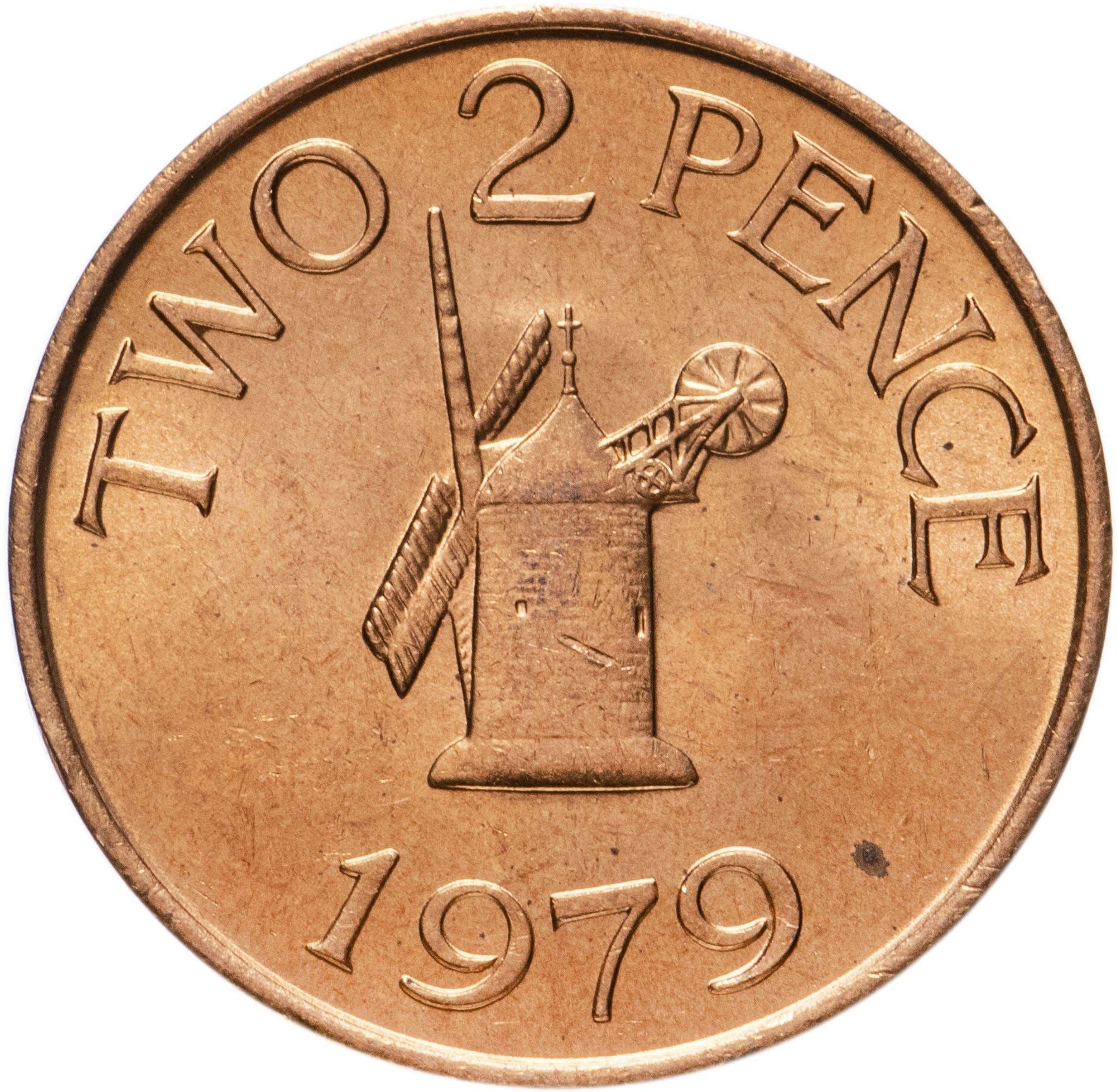 Guernsey Coin | 2 Pence | Queen Elizabeth II | Sark Windmill | KM28 | 1977 - 1981