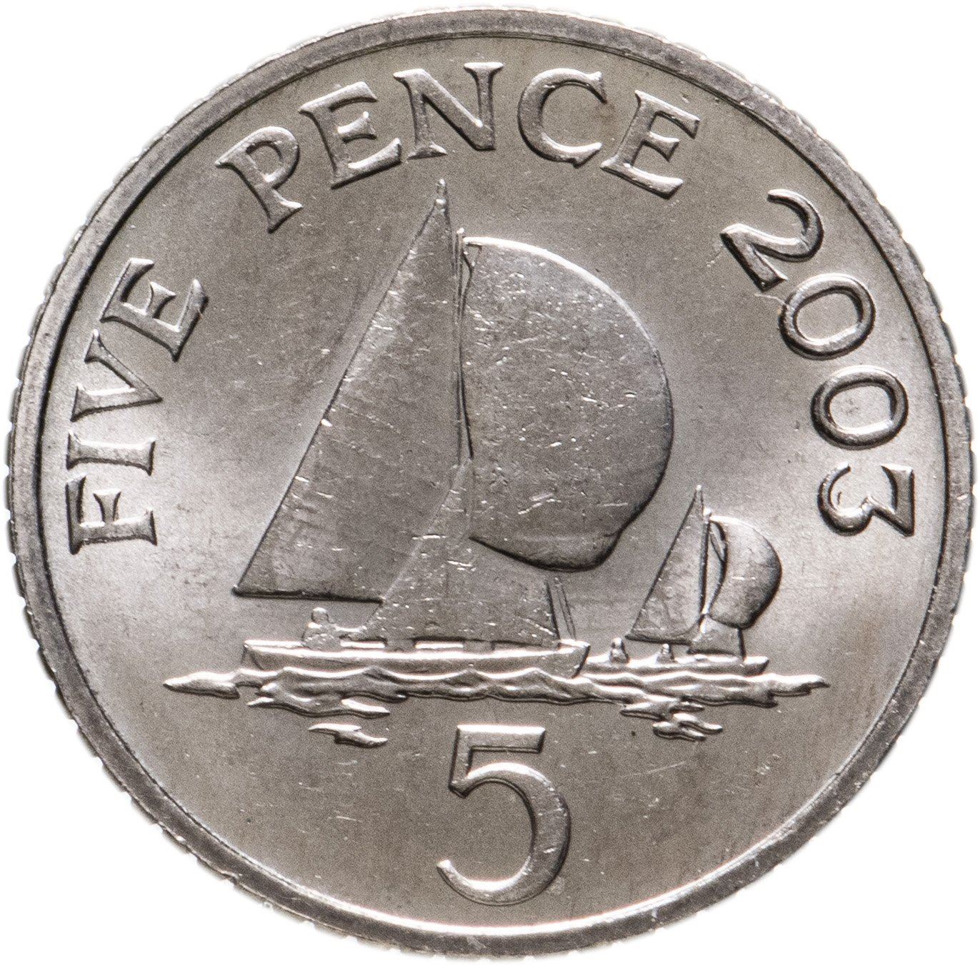 Guernsey Coin | 5 Pence | Queen Elizabeth II | Sailing Boat | Yacht | KM97 | 1999 - 2010