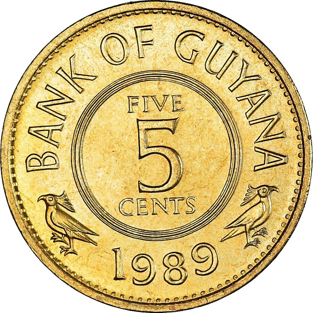 Guyana 5 Cents Coin | Bird Hoatzin | Lotus Flower | KM32 | 1967 - 1992