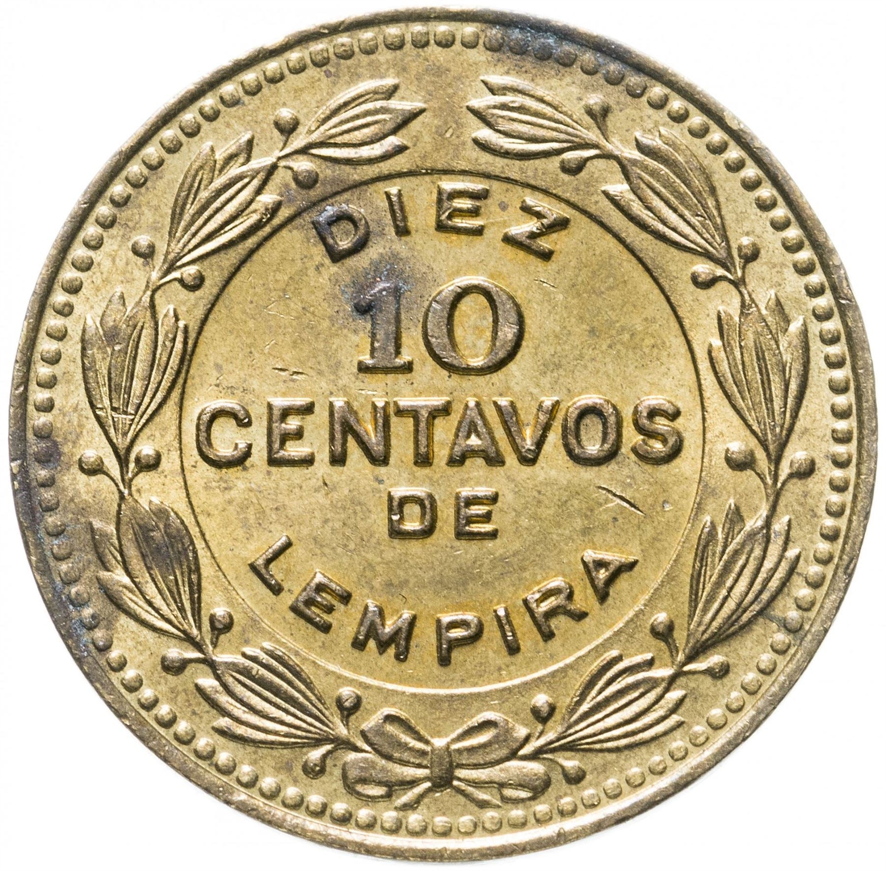 Honduras 10 Centavos Coin | Pyramid | Wreath | KM76.1a | 1976 - 1989