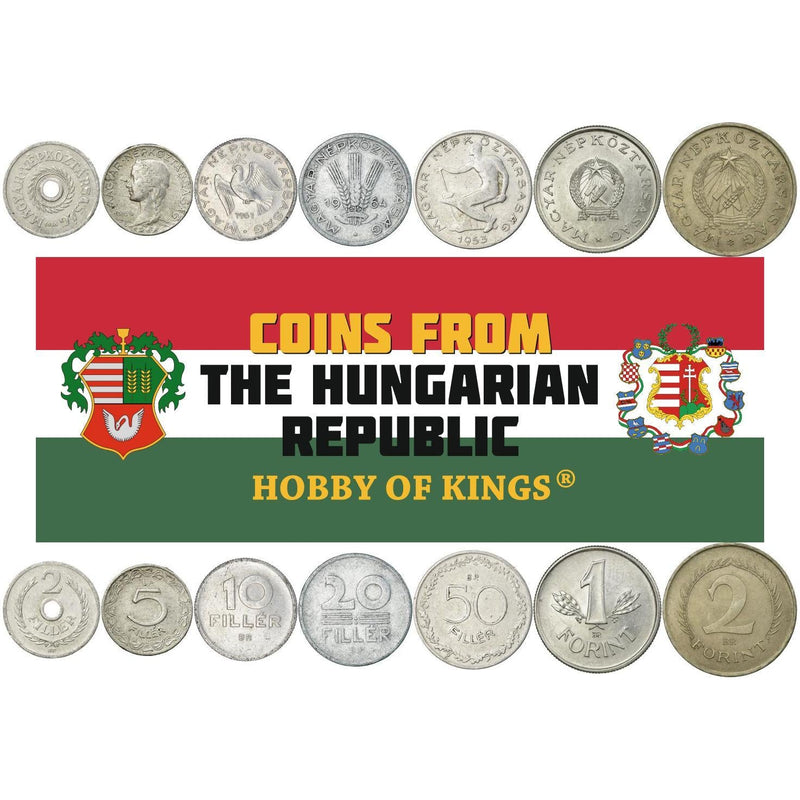 Hungarian 7 Coin Set 2 5 10 20 50 Fillér 1 2 Forint | Dove | Lady Hungaria | Hungary | 1949 - 1966