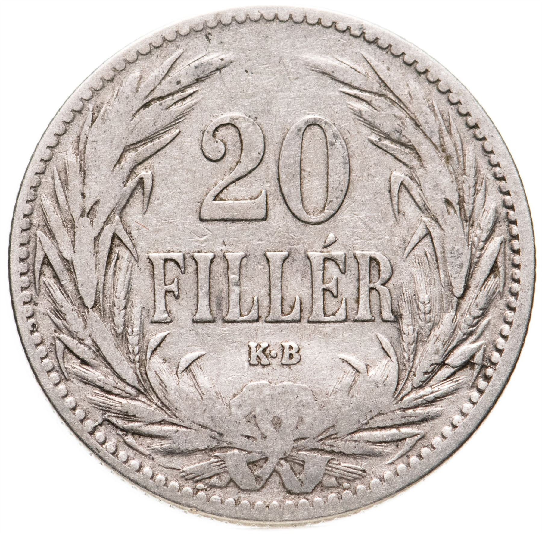 Hungary 20 Filler Coin | Franz Joseph I | Holy Crown | KM483 | 1892 - 1914