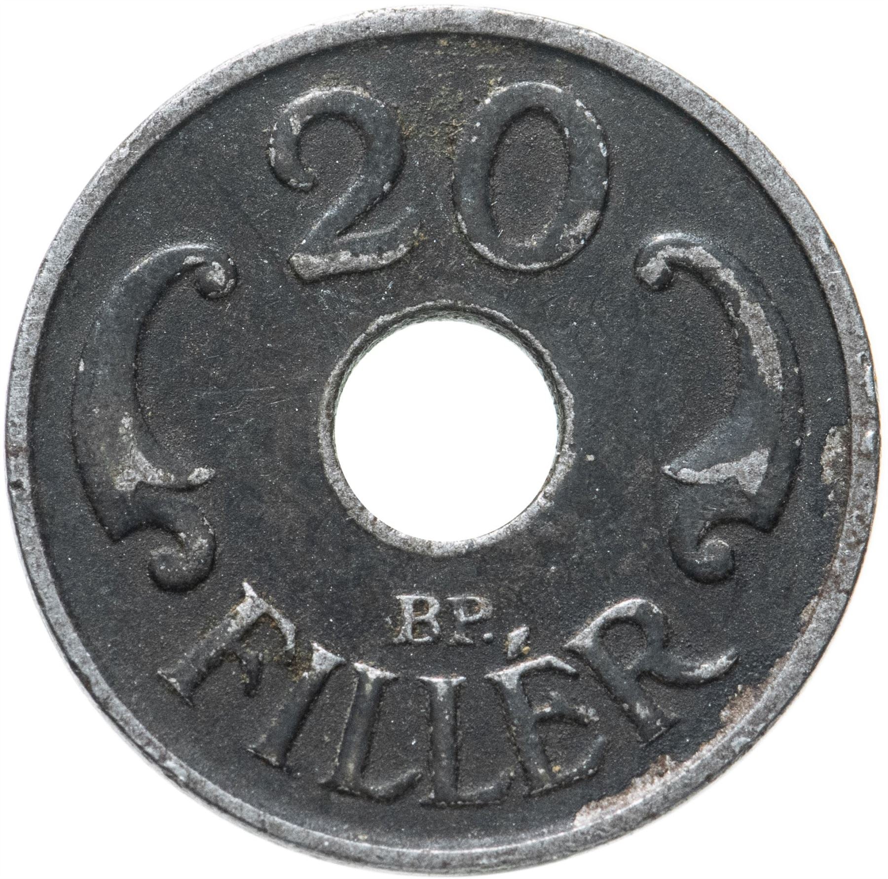 Hungary 20 Filler Coin | Miklos Horthy | Crown | KM520 | 1941 - 1944