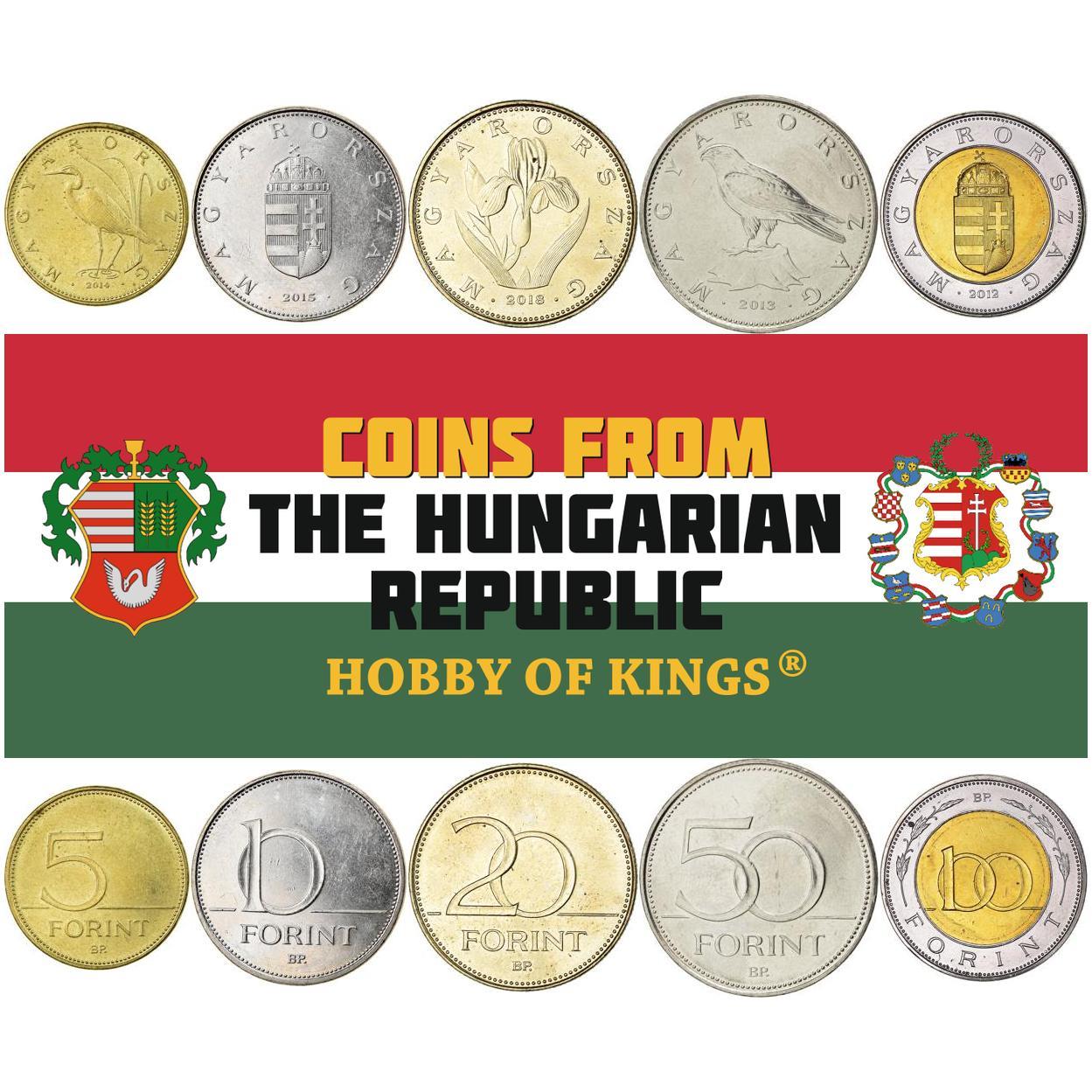 Hungary | 5 Coin Set | 5 10 20 50 100 Forint | Stool Iris | Saker Falcon | 2012 - 2024