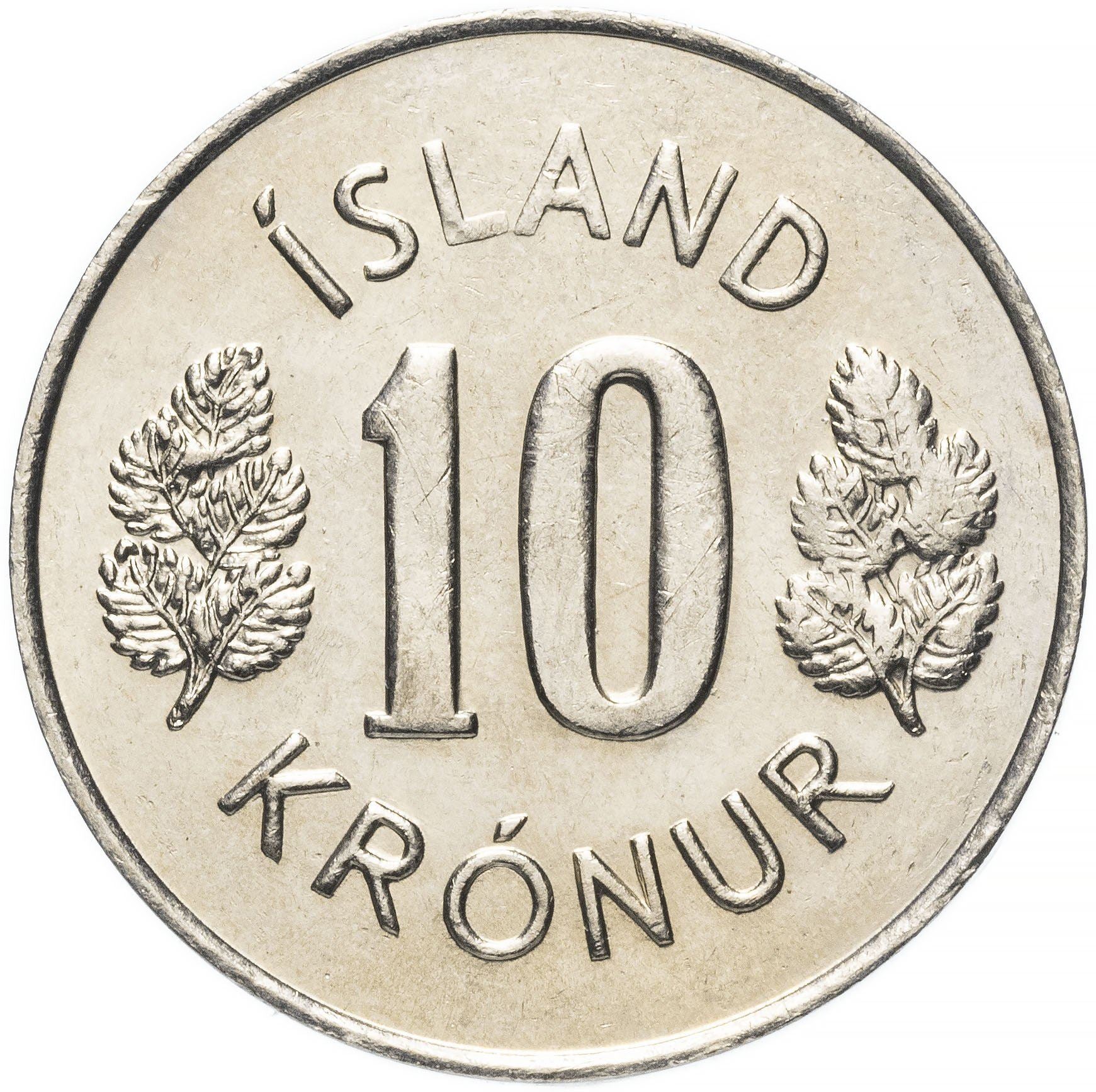 Iceland Coin Icelander 10 Kronur | Bull Grioungur | Eagle Gammur | Dragon Dreki | Giant Bergrisi | Betula Pubescens | KM15 | 1967 - 1980