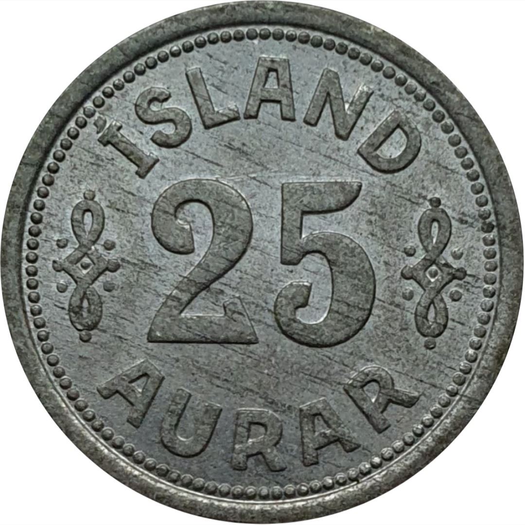 Iceland Coin Icelander 25 Aurar | Christian X | KM2a | 1942