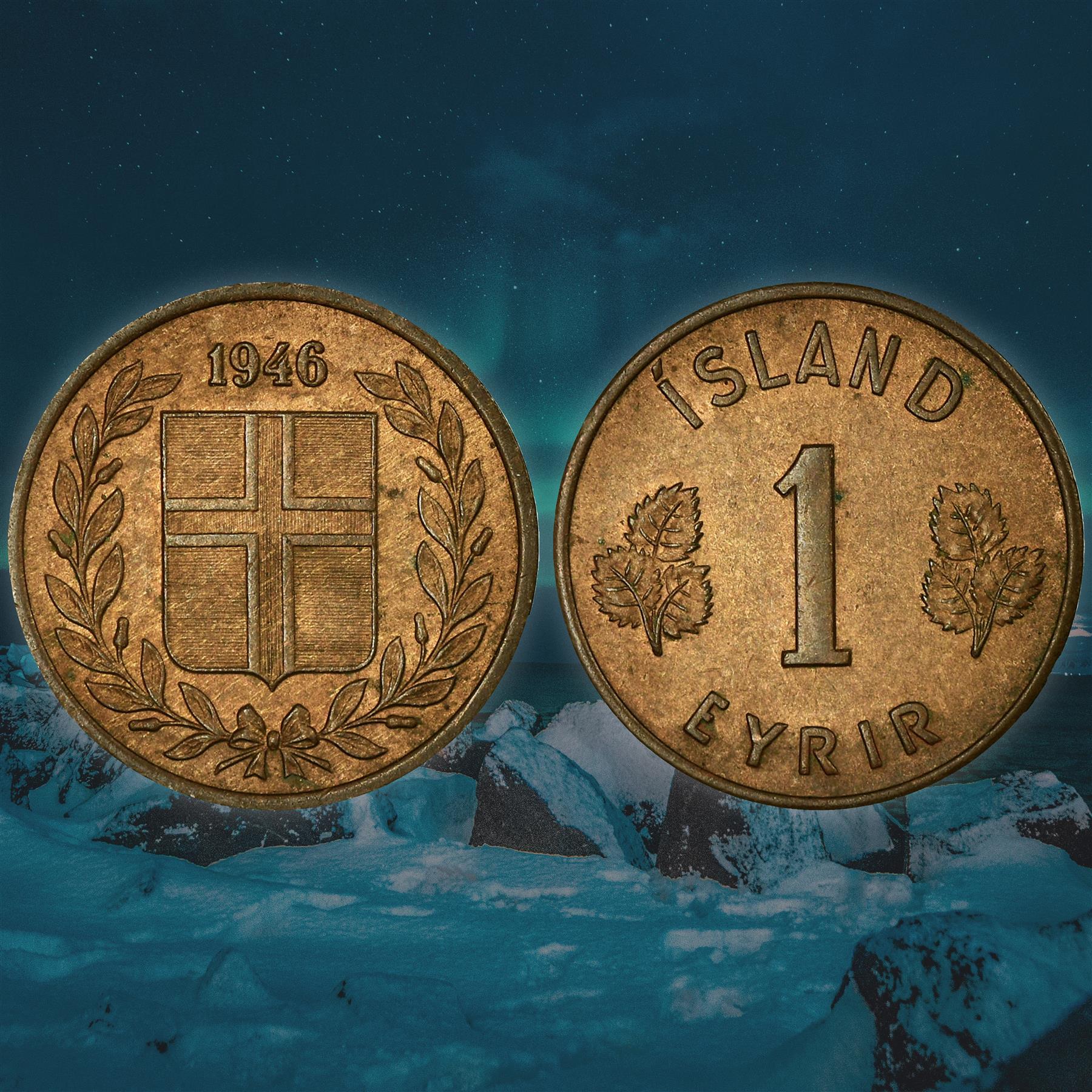 Icelander 6 Coin Set 1 Eyrir 5 10 25 Aurar 1 2 Krónur | Landvættir | Iceland | 1946 - 1975