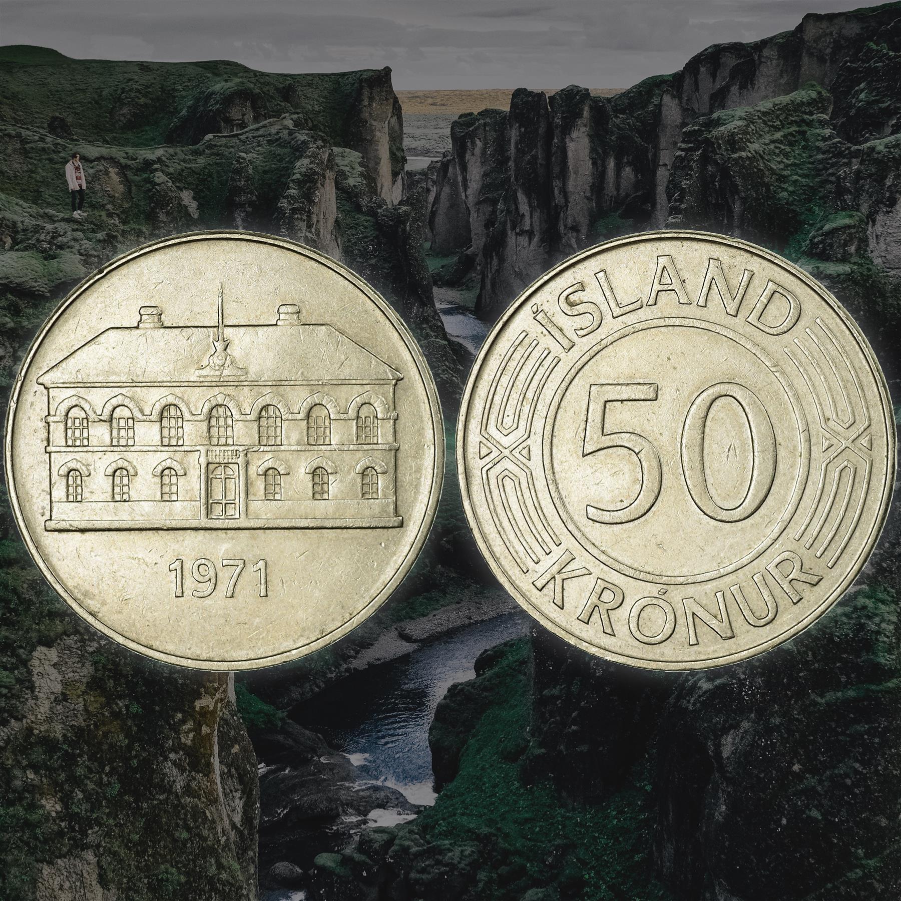 Icelander 6 Coin Set 10 50 Aurar 1 5 10 50 Krónur | Parliament Building | Landvættir | Iceland | 1967 - 1980