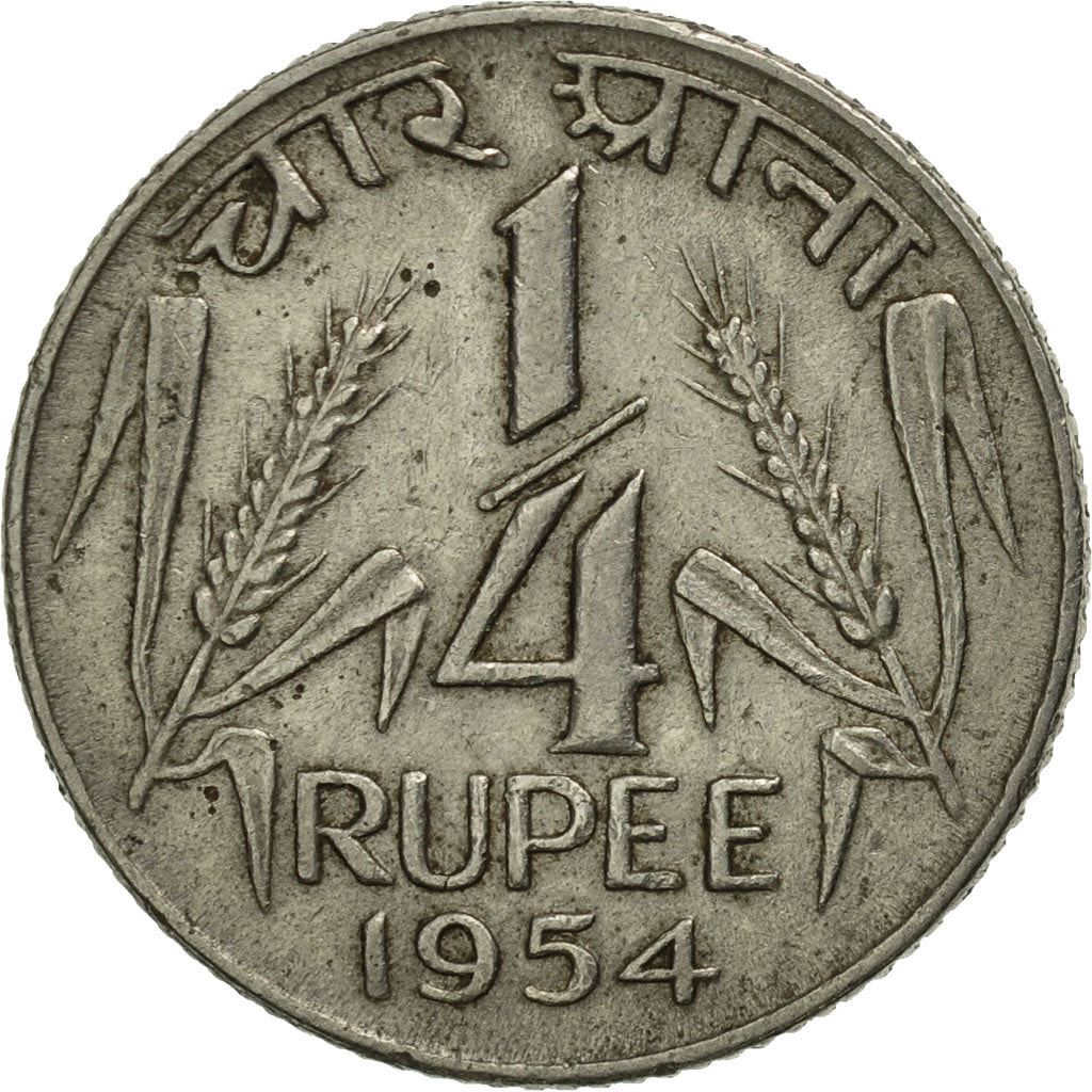 India | 1/4 Rupee Coin | Ashoka lion | Km:5.3 | 1954 - 1956