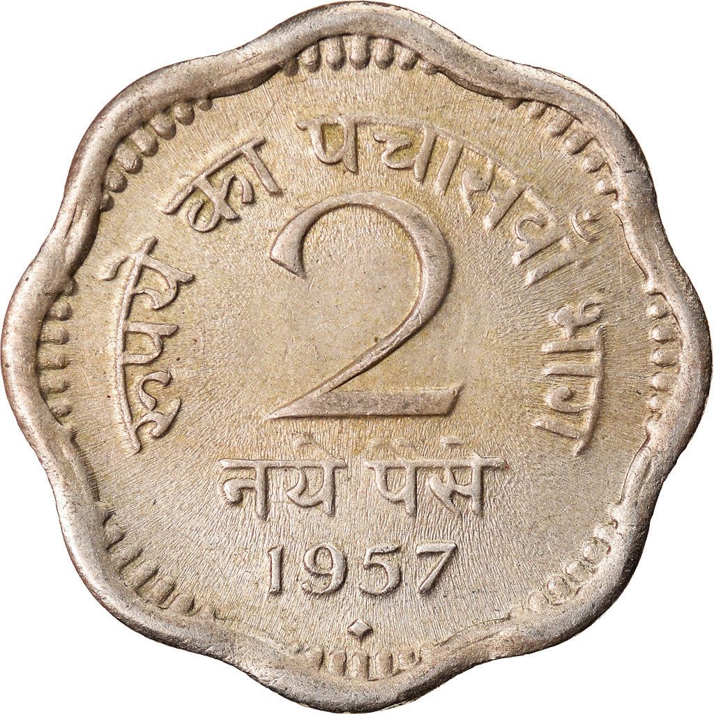 India | 2 Naye Paise Coin | Ashoka lion | Km:11 | 1957 - 1963