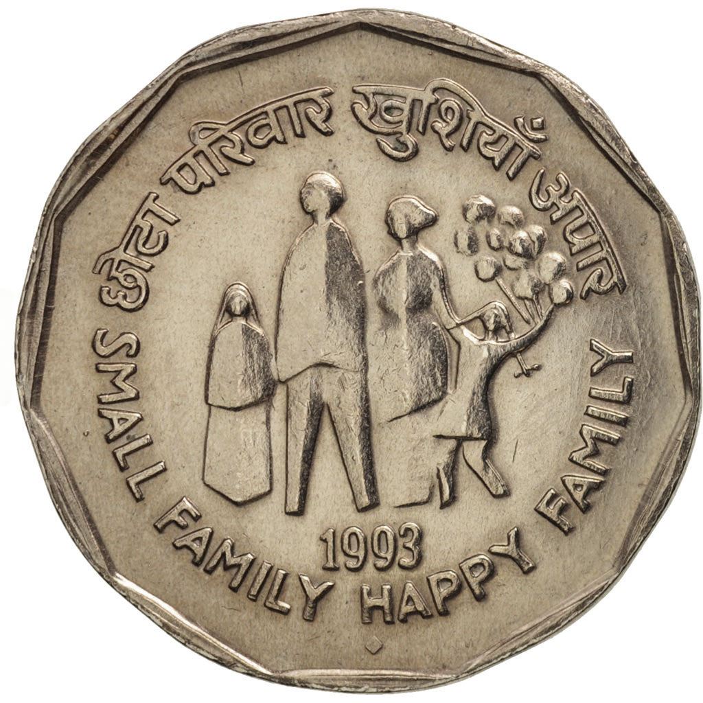 India | 2 Rupees Coin | Happy Family | Km:124 | 1993