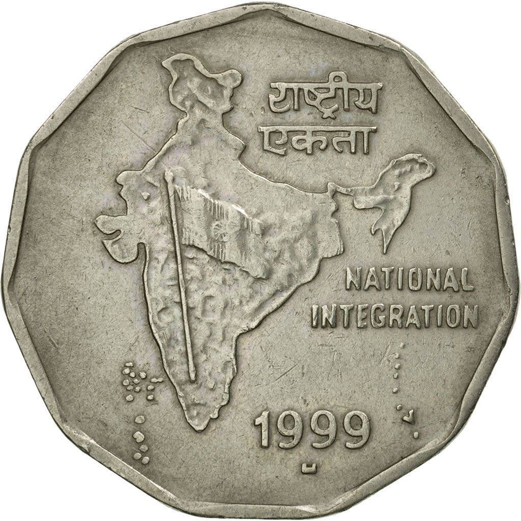 India | 2 Rupees Coin | Map of India | Km:121 | 1992 - 2004