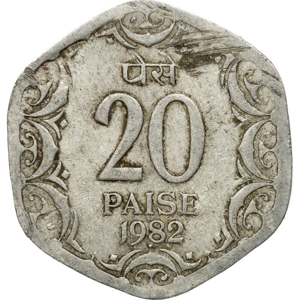 India | 20 Paise Coin | Ashoka lion | Km:44 | 1982 - 1997