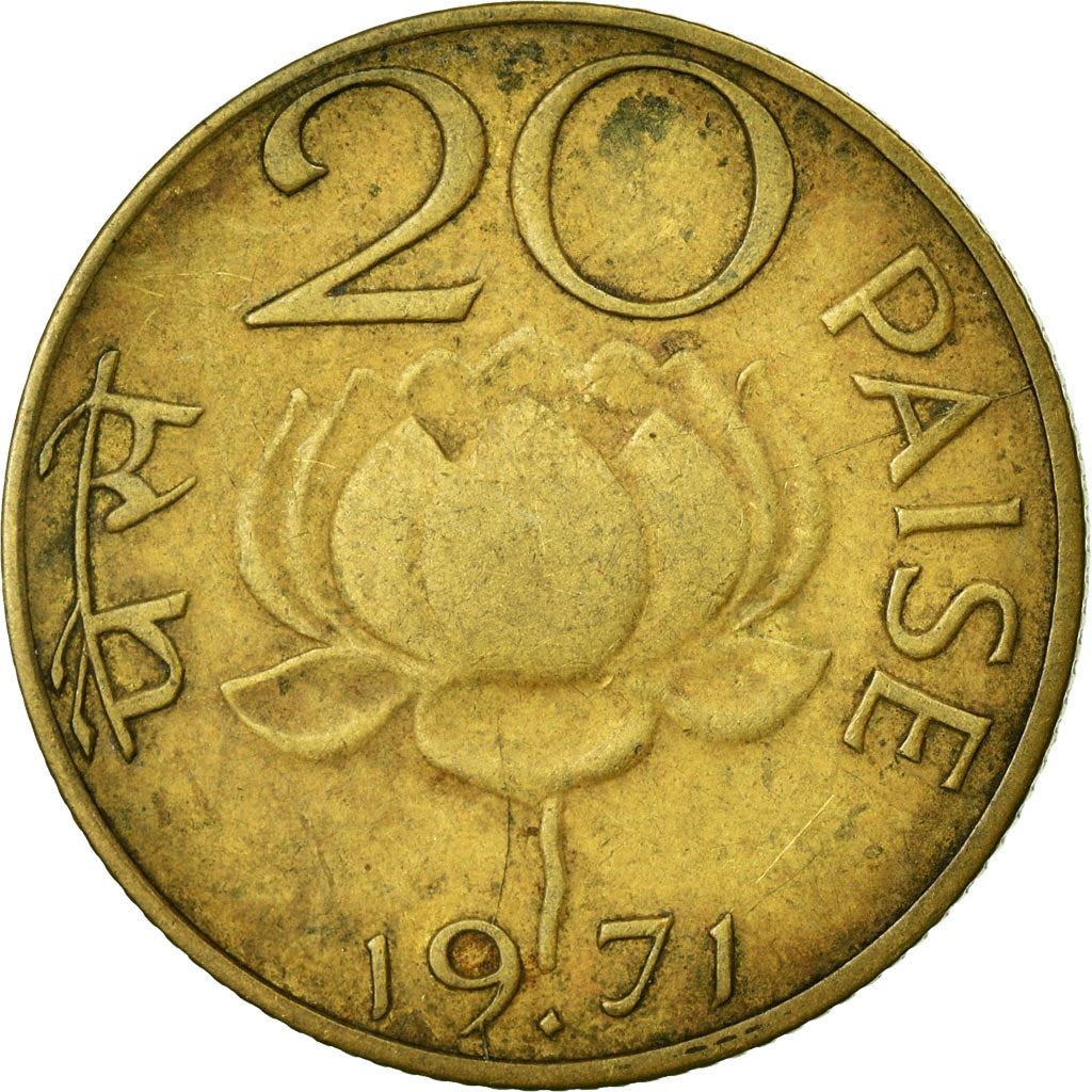 India | 20 Paise Coin | Lotus blossom | Km:41 | 1968 - 1971