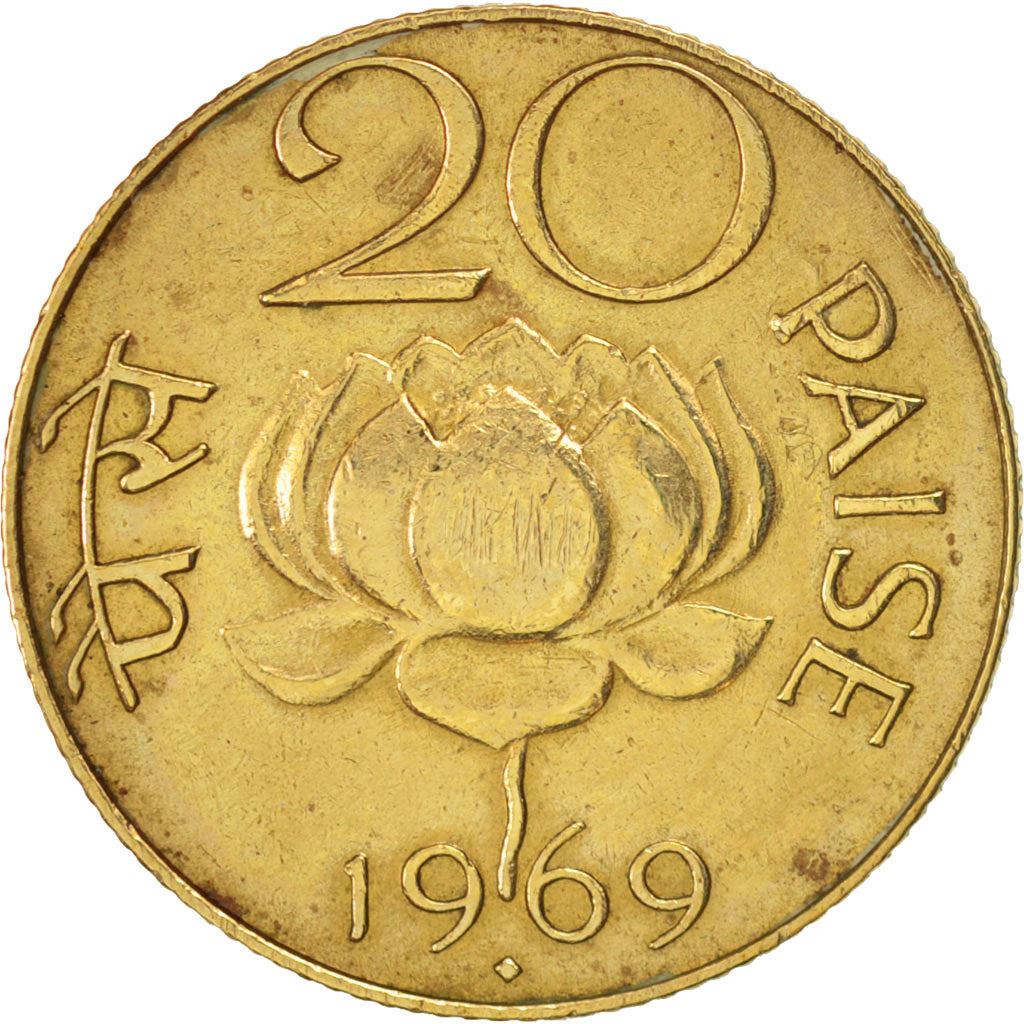 India | 20 Paise Coin | Lotus blossom | Km:41 | 1968 - 1971