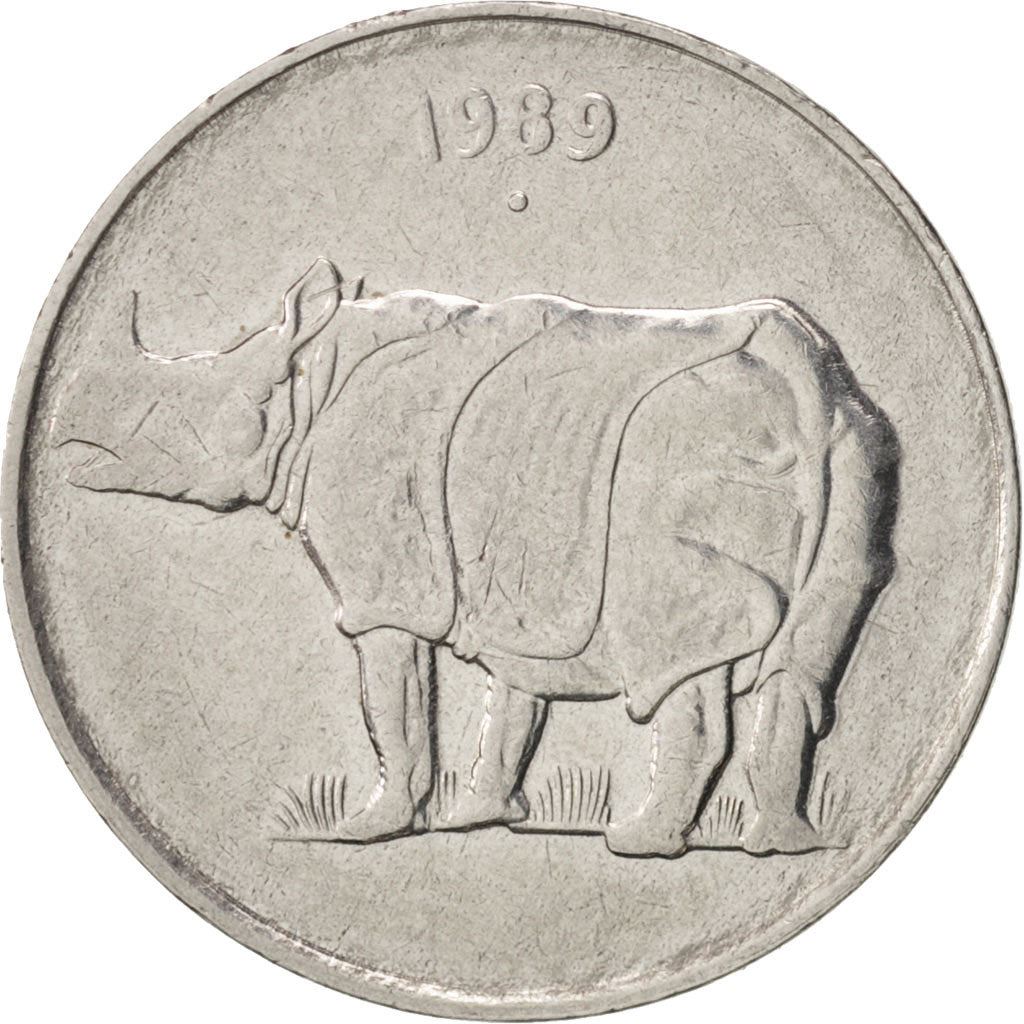 India | 25 Paise Coin | Rhinoceros | Km:54 | 1988 - 2002