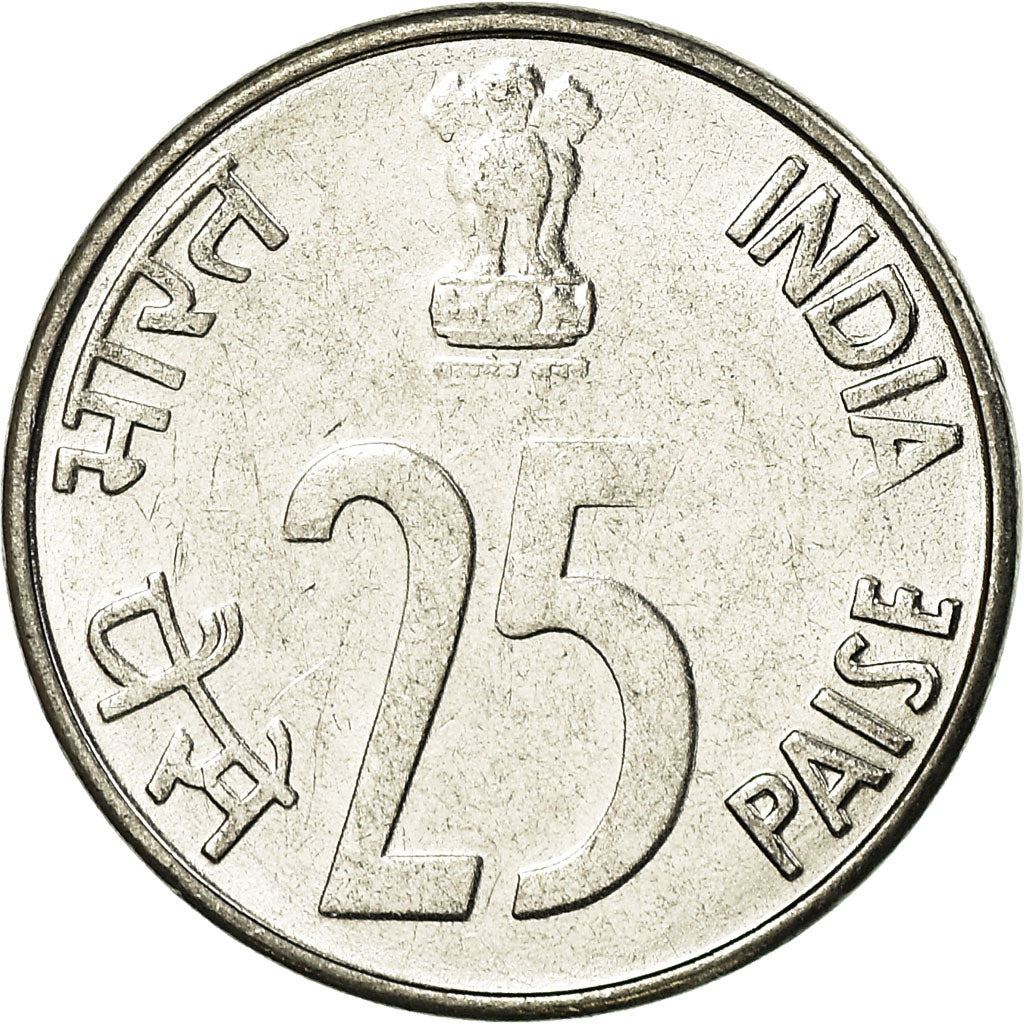 India | 25 Paise Coin | Rhinoceros | Km:54 | 1988 - 2002