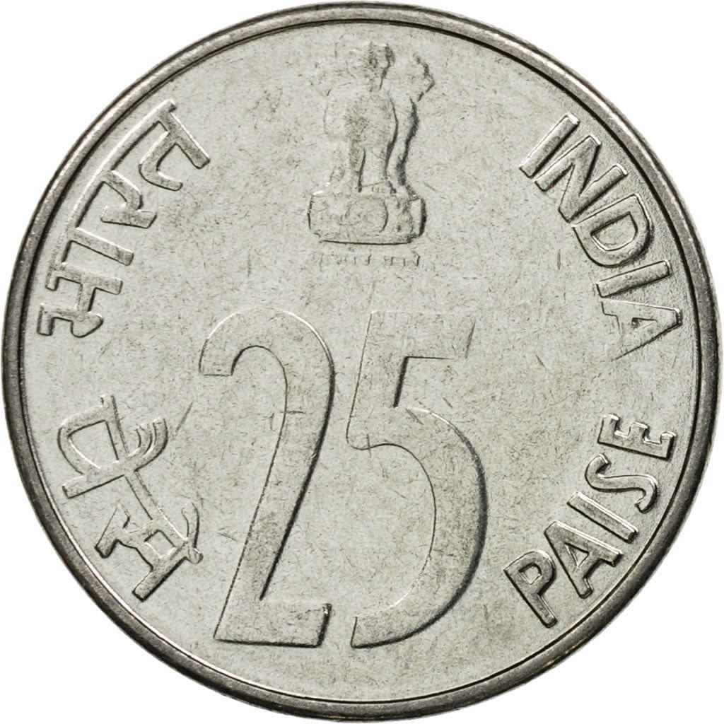 India | 25 Paise Coin | Rhinoceros | Km:54 | 1988 - 2002