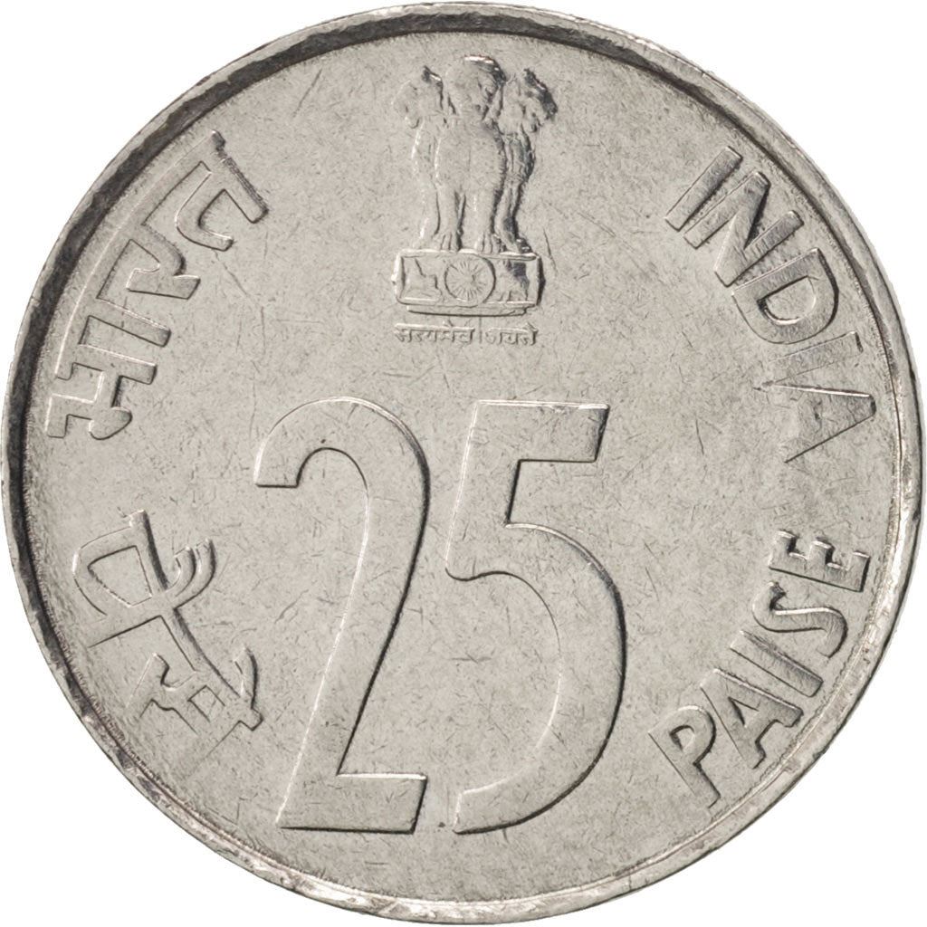 India | 25 Paise Coin | Rhinoceros | Km:54 | 1988 - 2002