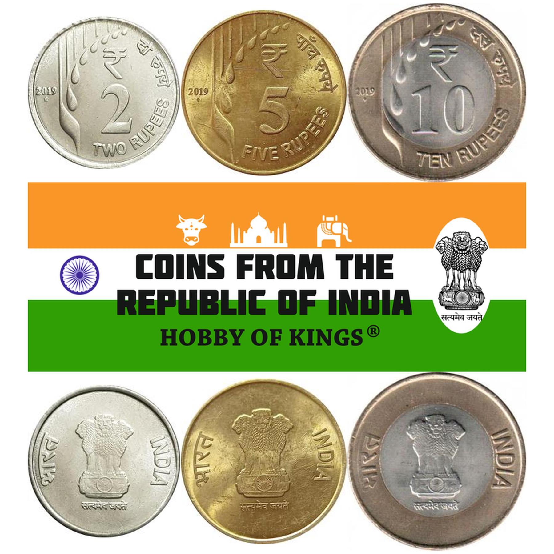 India | 3 Coin Set | 2 5 10 Rupees | 2019 - 2022